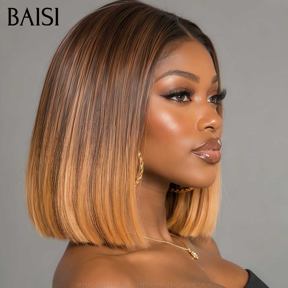 BAISI 13x4 Lace Perruque Bob Lisse Couleur marron 2Tons 4/33# 85€ Jamais Démodé en 100% Cheveux humains