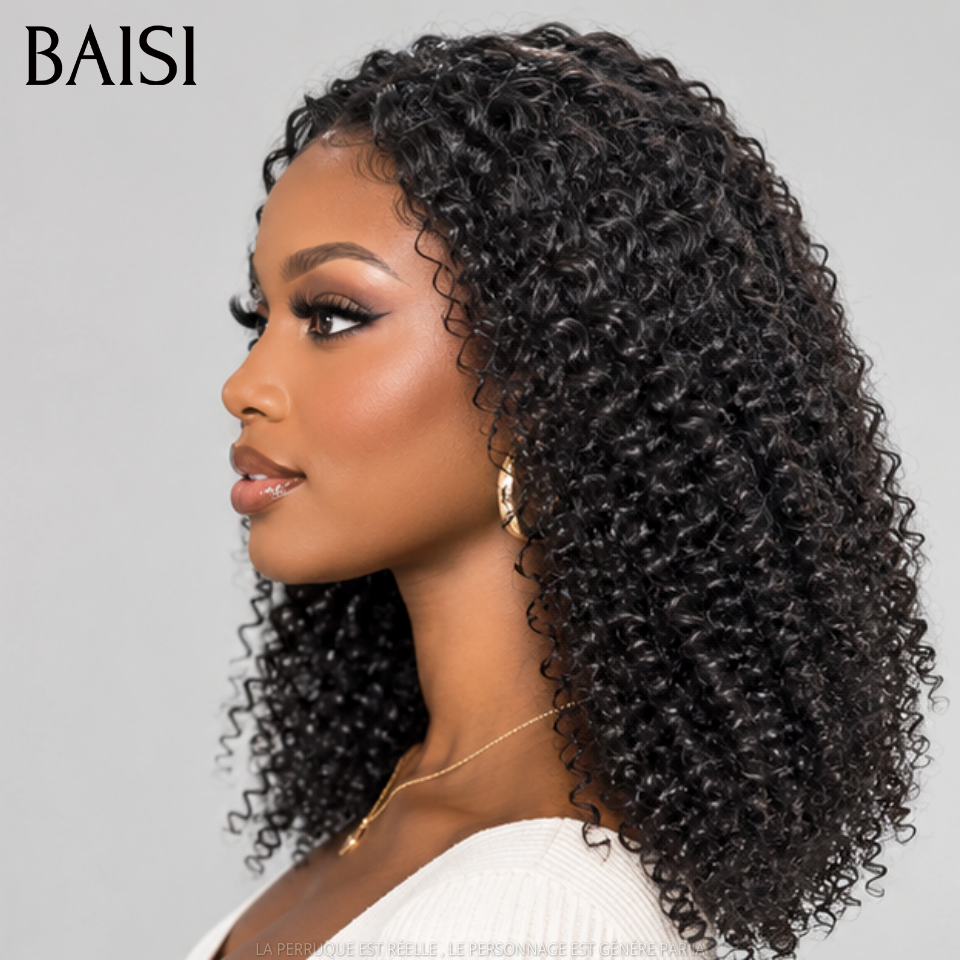 BAISI T-Part Lace Perruque KINKY CURLY 18 Pouces 139€ Couleur Noir 1B# Beaucoup de Volume en 100% Cheveux humains