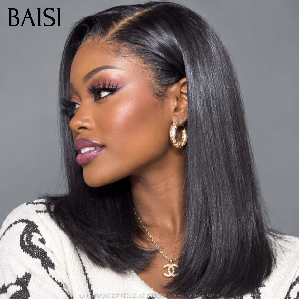 BAISI 5x5 HD lace Invisible Perruque Lisse Bob SDD BONE STRAIGHT en Noir en 100% Cheveux Humains 200% Densité