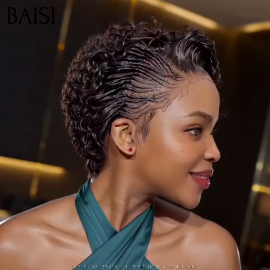 BAISI Full Lace Perruque Pixie Curly Déjà Coiffée Couleur Marron 4# 169€ La Classe Pour les Soirées en 100% Cheveux humains