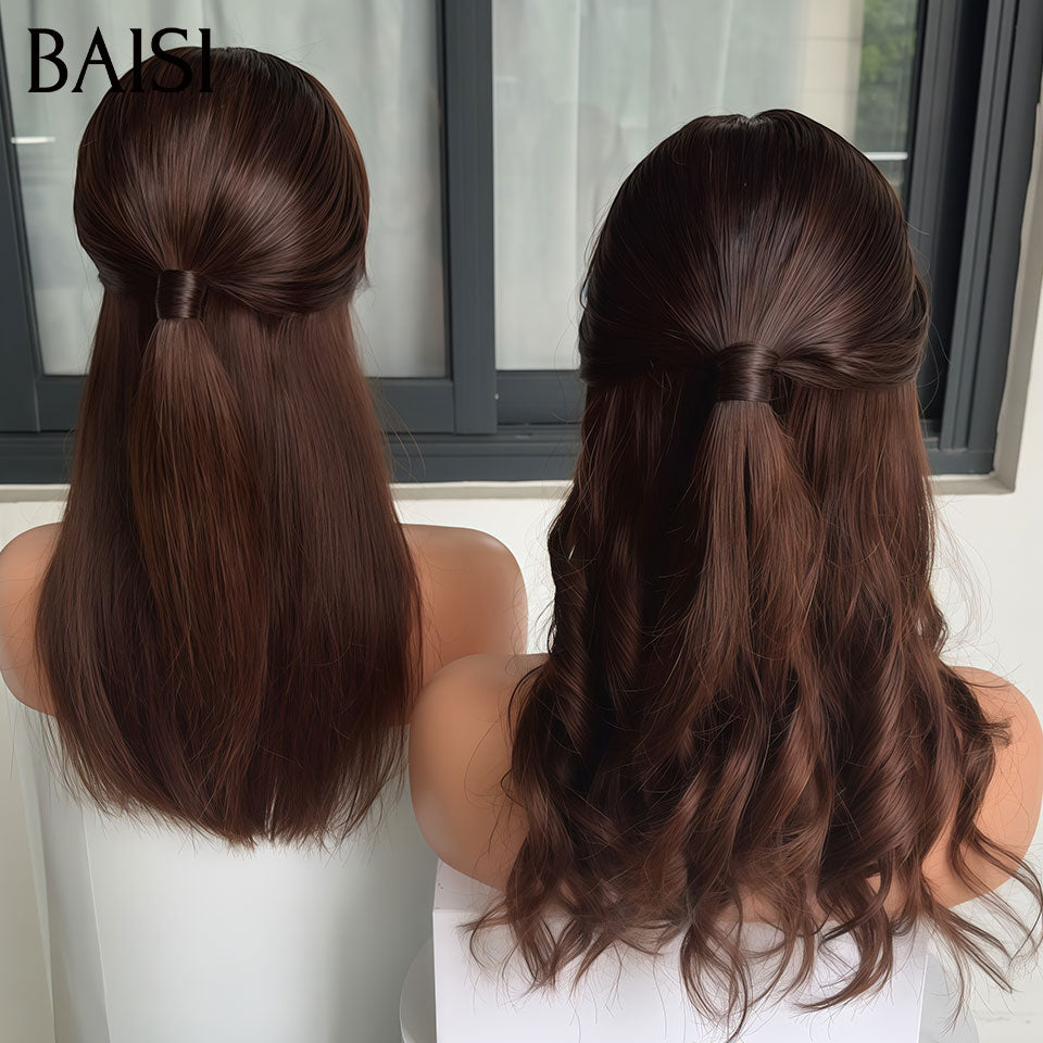 BAISI 2x6 Lace Perruque Coiffée Lisse ou Ondulée Au Choix Couleur Marron 4# 16Pouces 100% Vietnam Hair SDD Bone Straight TOP Grade en 100% Cheveux humains