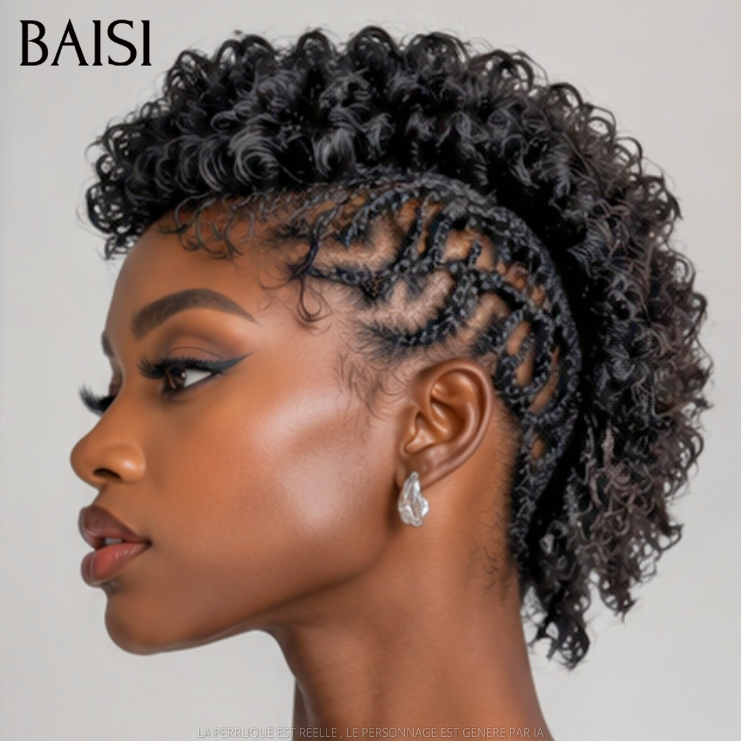 BAISI Full Lace Perruque Pixie Courte Déjà Coiffée et Nattée Couleur Noir 176€ Choix Idéal Contre Chaleur Look Extra en 100% Cheveux humains