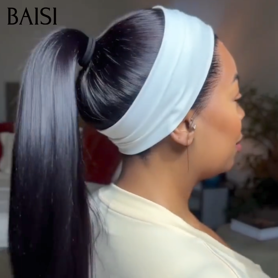 BAISI 13x4 Lace Perruque Lisse Déjà Coiffée Couleur Noir 1B# 20Pouces 149€ Super Chic Facile A Porter en 100% Cheveux humains