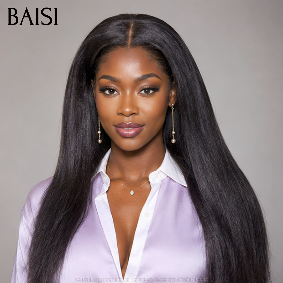 BAISI 360 Lace Perruque Kinky Straight 360 Lace invisible et réglable Avec Cordon Pas Besoin de Colle Lace Deja Couper Différents Styles Au Quotidien en 100% Cheveux Humains