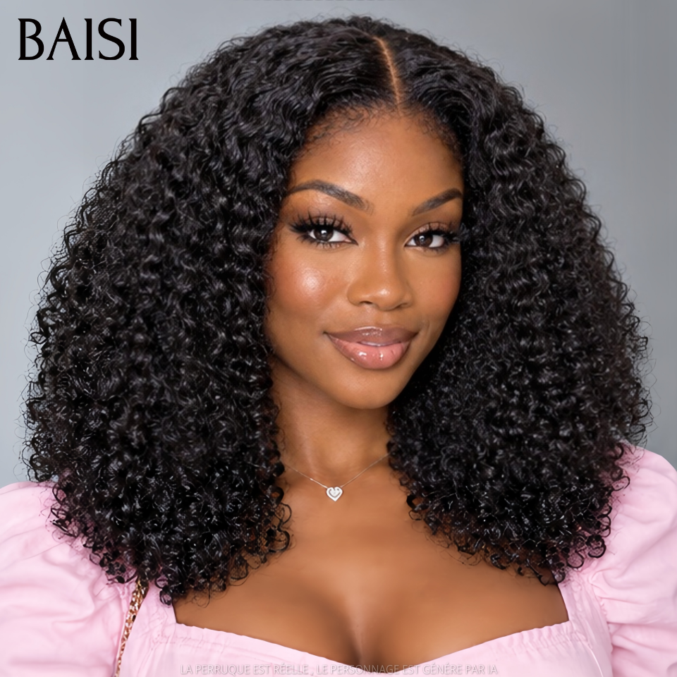 BAISI Grande SOLDES 4X4 Closure Perruque Naturelle Curly moitié prix 300% Densité Sans Colle Lace déjà couper Facile à Porter MP50