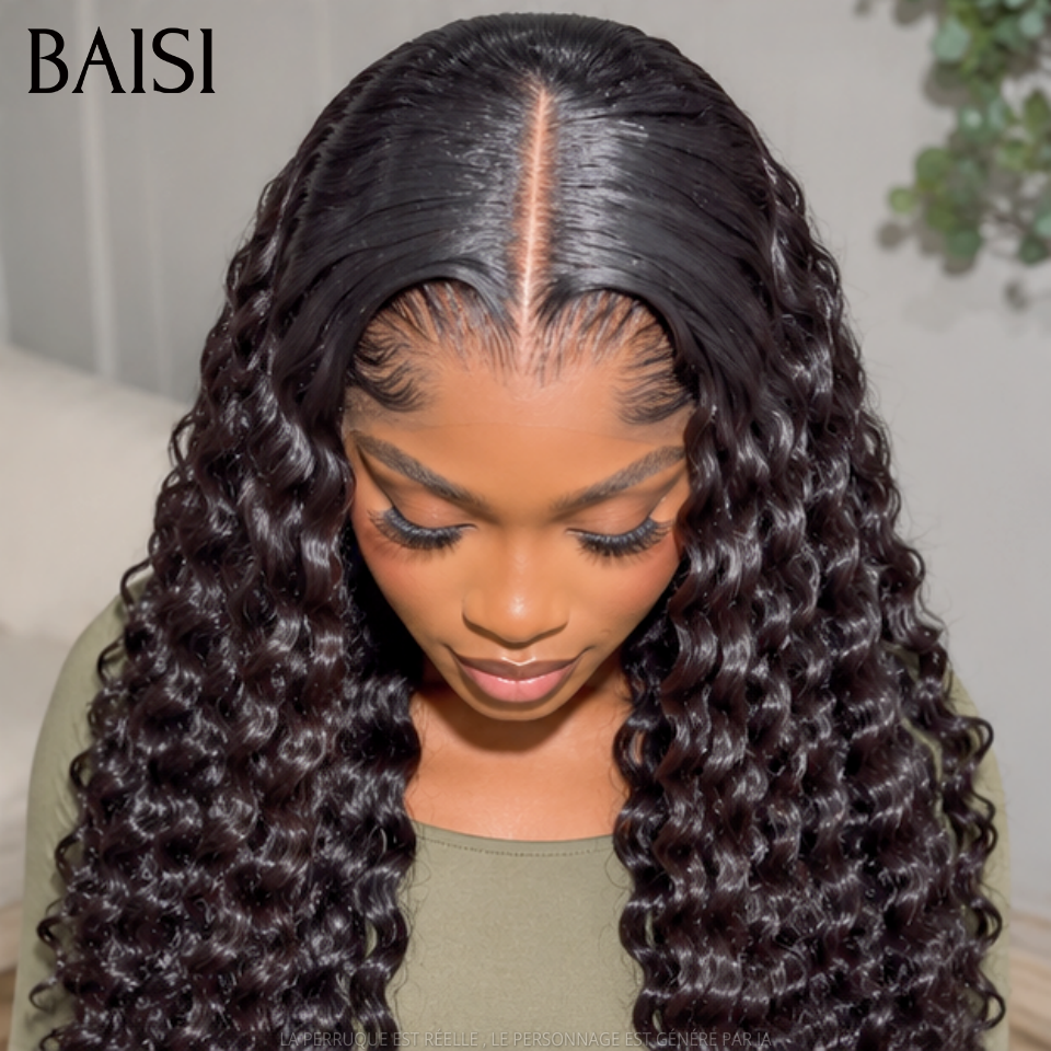 BAISI 13X4 Lace Perruque Deep Wave Bouclée Couleur Noir 1B# 18Pouces 149€ Style Cozy Pour Sortir Ou Pour le Travail en 100% Cheveux Humains