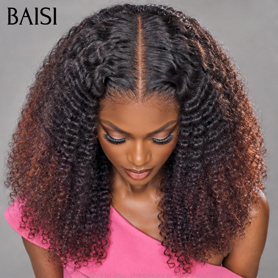 BAISI 13x4 Lace Perruque Curly Wave Couleur Marron et Noir 1B/4# A partir de 99€ Seulement Meilleur Rapport Qualité Prix en 100% Cheveux humains MP50