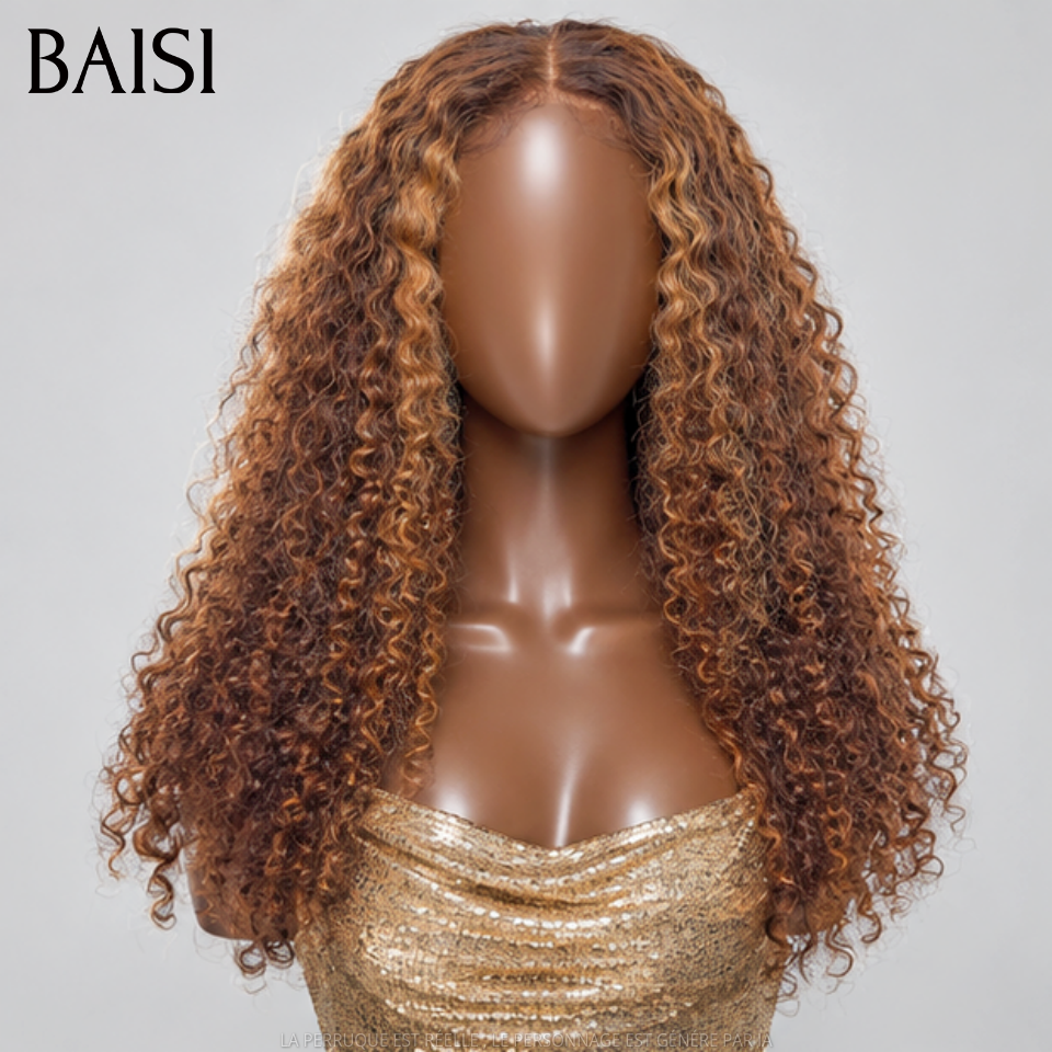 BAISI Closure Lace Perruque Curly Couleur Mixte Miel 4/27# Disponible en 20Pouces A partir de 146€ Très Bonne Qualité en 100% Cheveux humains