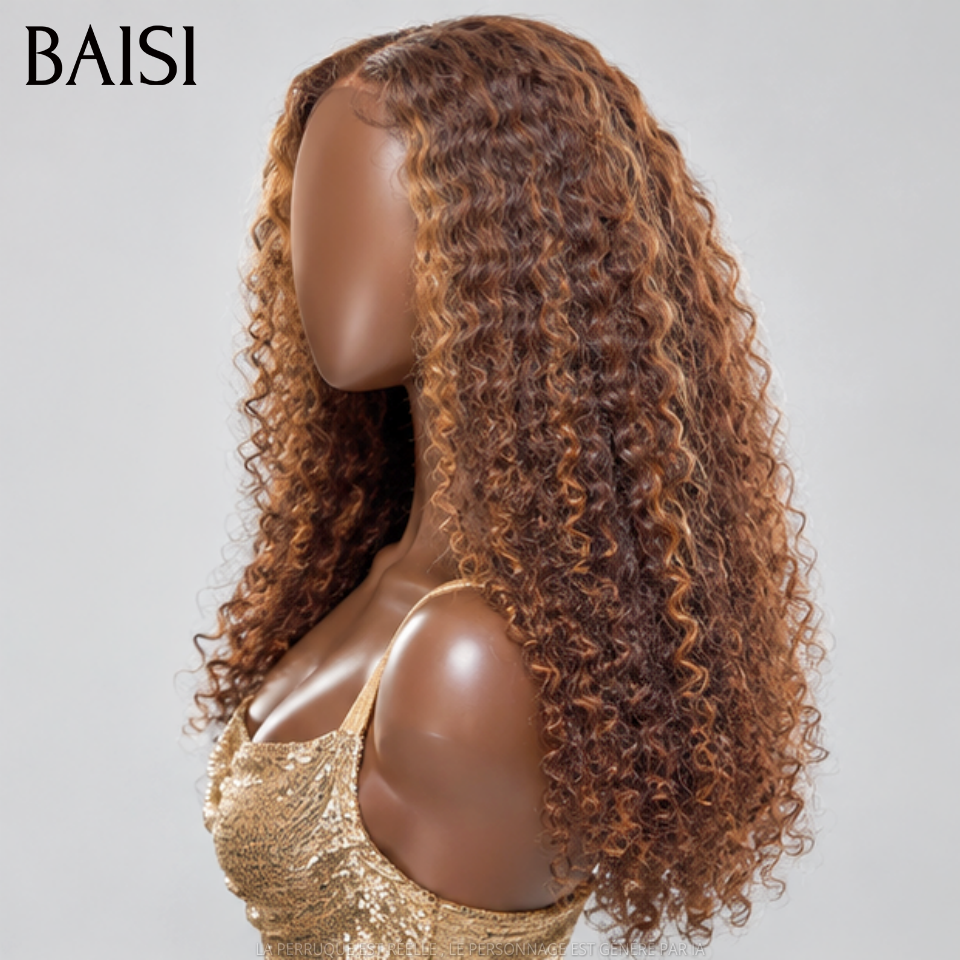 BAISI Closure Lace Perruque Curly Couleur Mixte Miel 4/27# Disponible en 20Pouces A partir de 146€ Très Bonne Qualité en 100% Cheveux humains