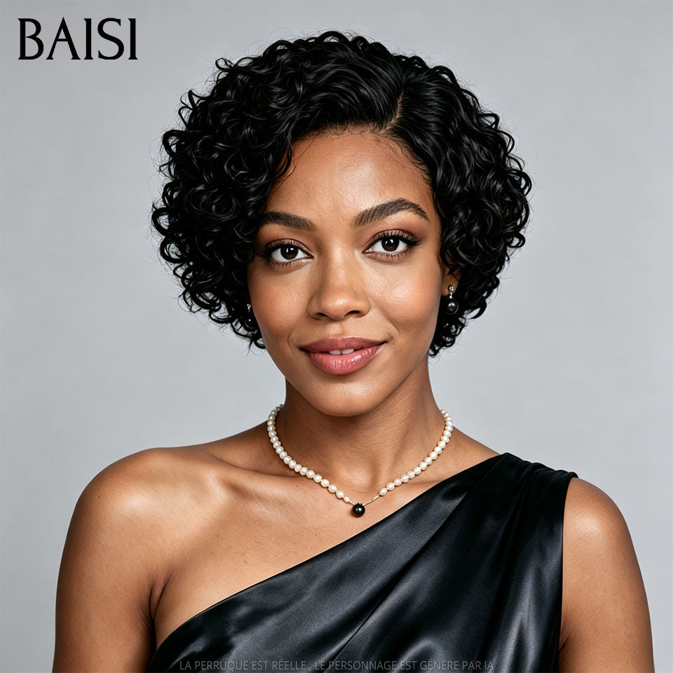 BAISI 13x4 lace Lot de 2 Perruques Pixie Curly + Bob Lisse 96€ Couleur Noir Pour Revendre ou Pour Sois Idéal en Eté en 100% Cheveux Humains