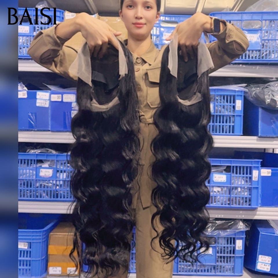 BAISI 13x4 Lace Perruque Body Wave Ondulée 250% Densité Noir Belle et Bien Fournie en 4 Tailles 10 14 18 et 20Pouces Disponible Prix d'Usine en 100% Cheveux Humains