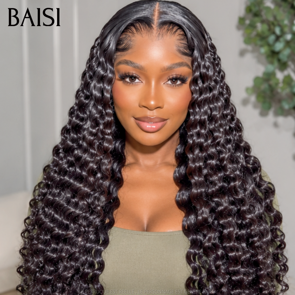 BAISI 13X4 Lace Perruque Deep Wave Bouclée Couleur Noir 1B# 18Pouces 149€ Style Cozy Pour Sortir Ou Pour le Travail en 100% Cheveux Humains