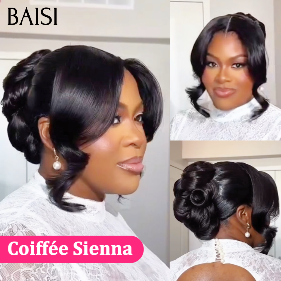 BAISI Perruque En Chignon Sienna NOIR Coiffure de Reine pour Evènement Spécial En 100% cheveux humains