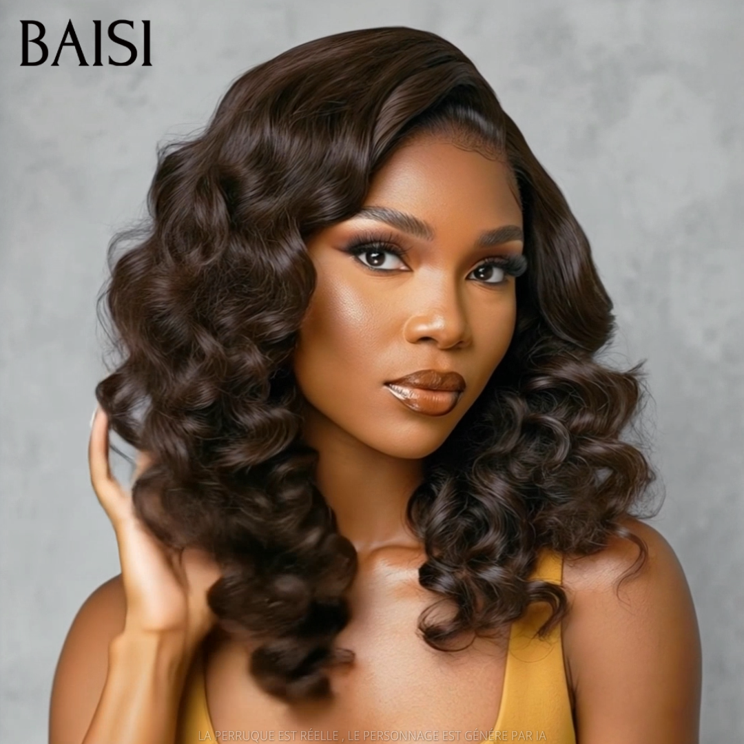 BAISI 13x4 Lace Perruque Boucle Egg Wave Couleur Noir 1B# 18Pouces 148€ Très Bonne Qualité Très Bonne Densité 250% en 100% Cheveux humains