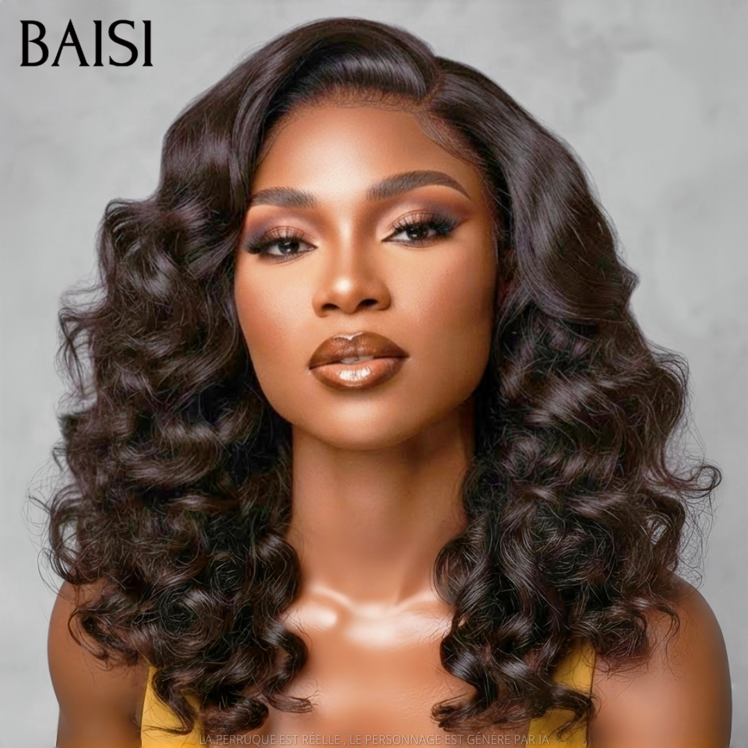 BAISI 13x4 Lace Perruque Boucle Egg Wave Couleur Noir 1B# 18Pouces 148€ Très Bonne Qualité Très Bonne Densité 250% en 100% Cheveux humains