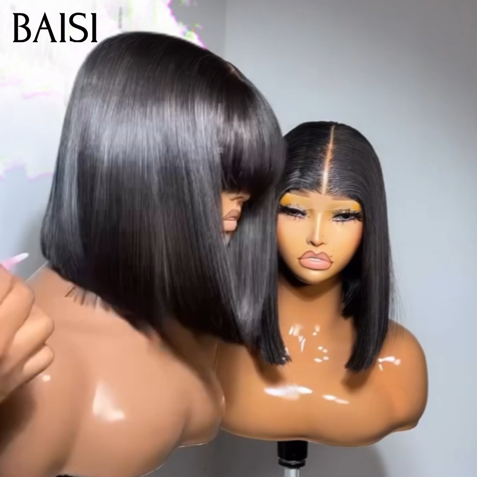 BAISI Lot de 2 Perruque Bob 100% Vietnam Hair 2x6 Lace Lisse Noir 8 Pouces + Sans Frange 8 Pouces ou 10 Pouces Pour Revendre ou Pour changer de Look en 100% Cheveux Humains Deja En France Reçu 48H TVA 0€
