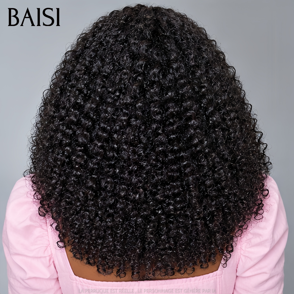 BAISI Grande SOLDES 4X4 Closure Perruque Naturelle Curly moitié prix 300% Densité Sans Colle Lace déjà couper Facile à Porter MP50