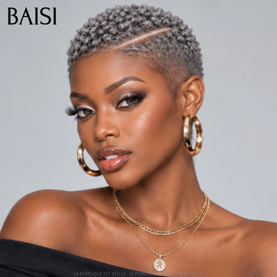 BAISI PROMO MOITIE PRIX Full Lace Perruque Pixie Courte Bouclée Déjà Coiffée Toute Couleur A partir de 129€ En Toute Légèreté en 100% Cheveux humains MP50