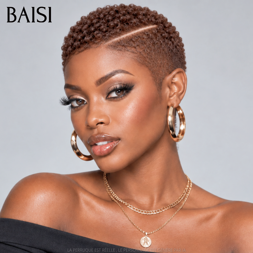 BAISI PROMO MOITIE PRIX Full Lace Perruque Pixie Courte Bouclée Déjà Coiffée Toute Couleur A partir de 129€ En Toute Légèreté en 100% Cheveux humains MP50