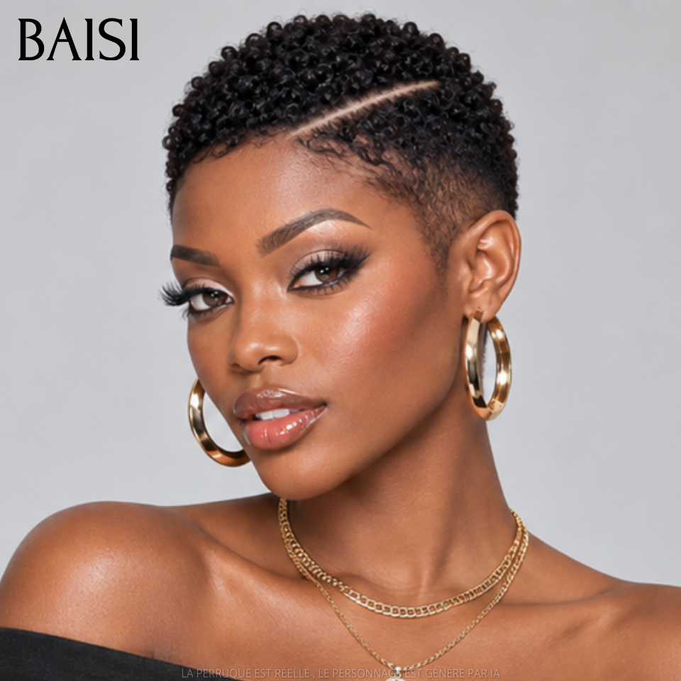BAISI PROMO MOITIE PRIX Full Lace Perruque Pixie Courte Bouclée Déjà Coiffée Toute Couleur A partir de 129€ En Toute Légèreté en 100% Cheveux humains MP50
