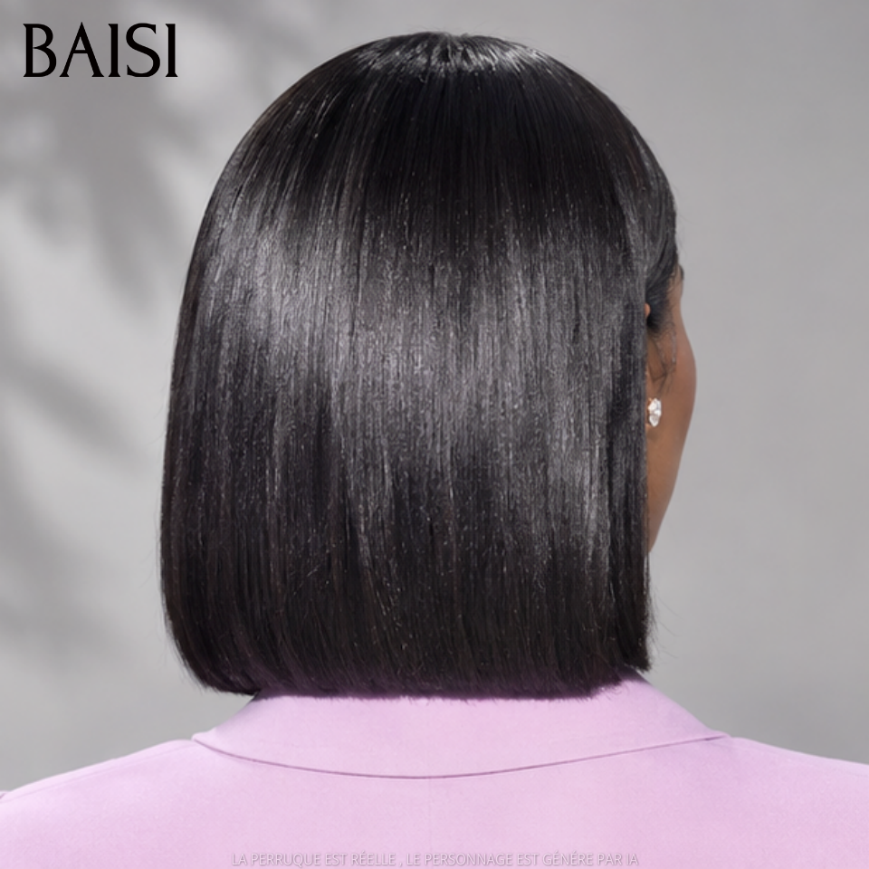 BAISI Perruque Carrée 13X4 Lisse NOIR BOB Pré-plucked Pas Besoin de Colle en 100% Raw Hair Lace déjà couper
