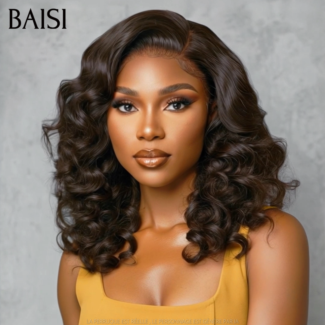 BAISI 13x4 Lace Perruque Boucle Egg Wave Couleur Noir 1B# 18Pouces 148€ Très Bonne Qualité Très Bonne Densité 250% en 100% Cheveux humains