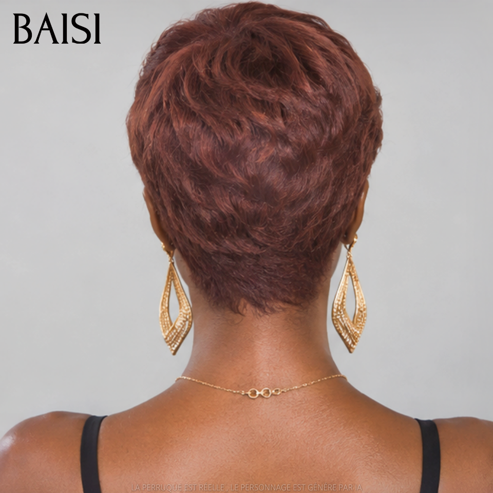 BAISI 13x4 lace Frontal Perruque Personnalisée couleur marron pixie lisse Cheveux Humains