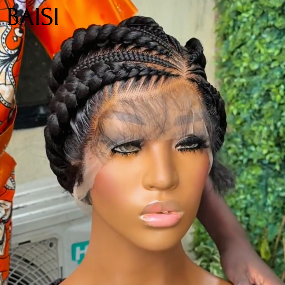 BAISI Full Lace Perruque Coiffée Prête A Porter 158€ Grosses Nattes En Chignon A la Mode Couleur Noir 1B# Élégante et Respirante en 100% Cheveux humains