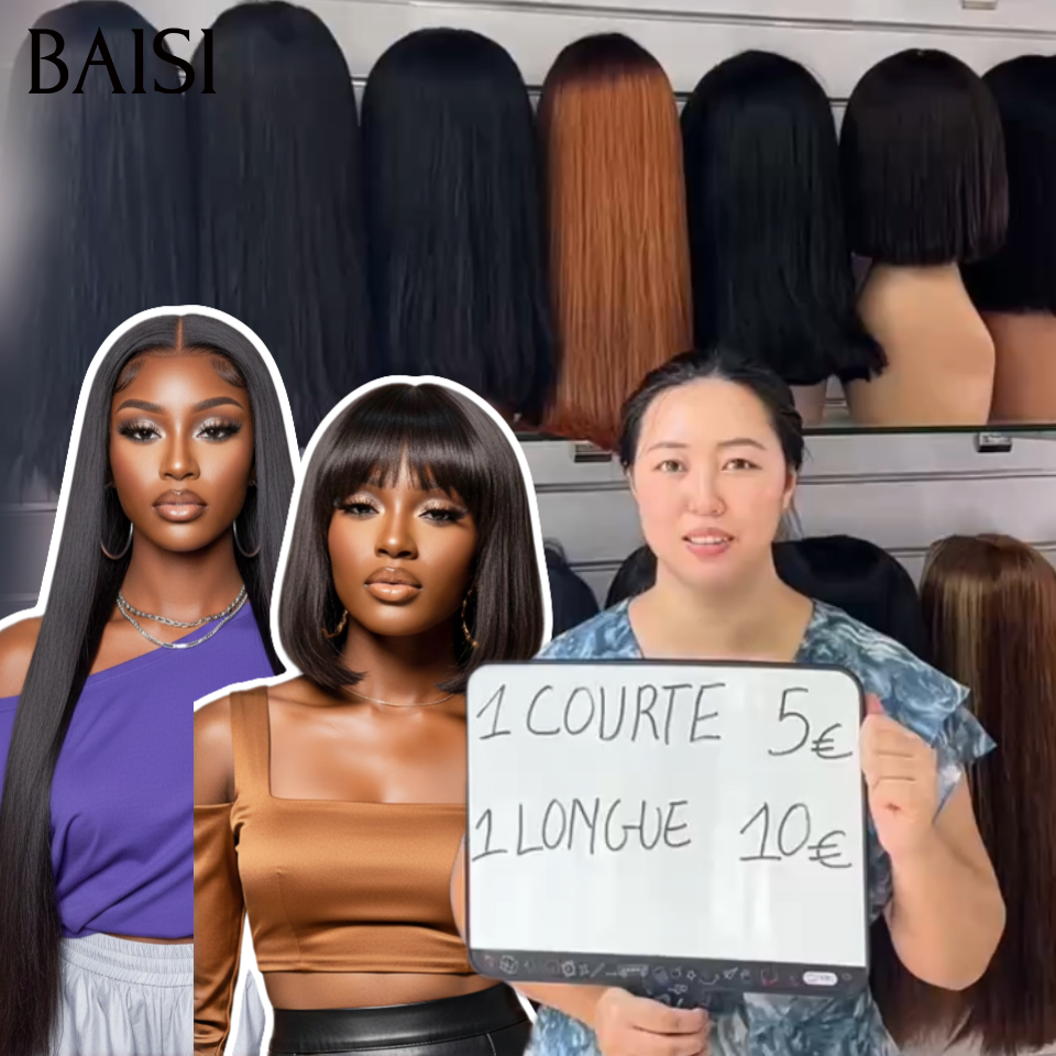 BAISI 13x4 Lace Perruque Lisse 20 Pouces 109€ Ou Bob Lisse avec Frange 8Pouces 59€ Sans Lace Sans Colle en Promo NOIR reçu en 48H En 100% Cheveux Humains