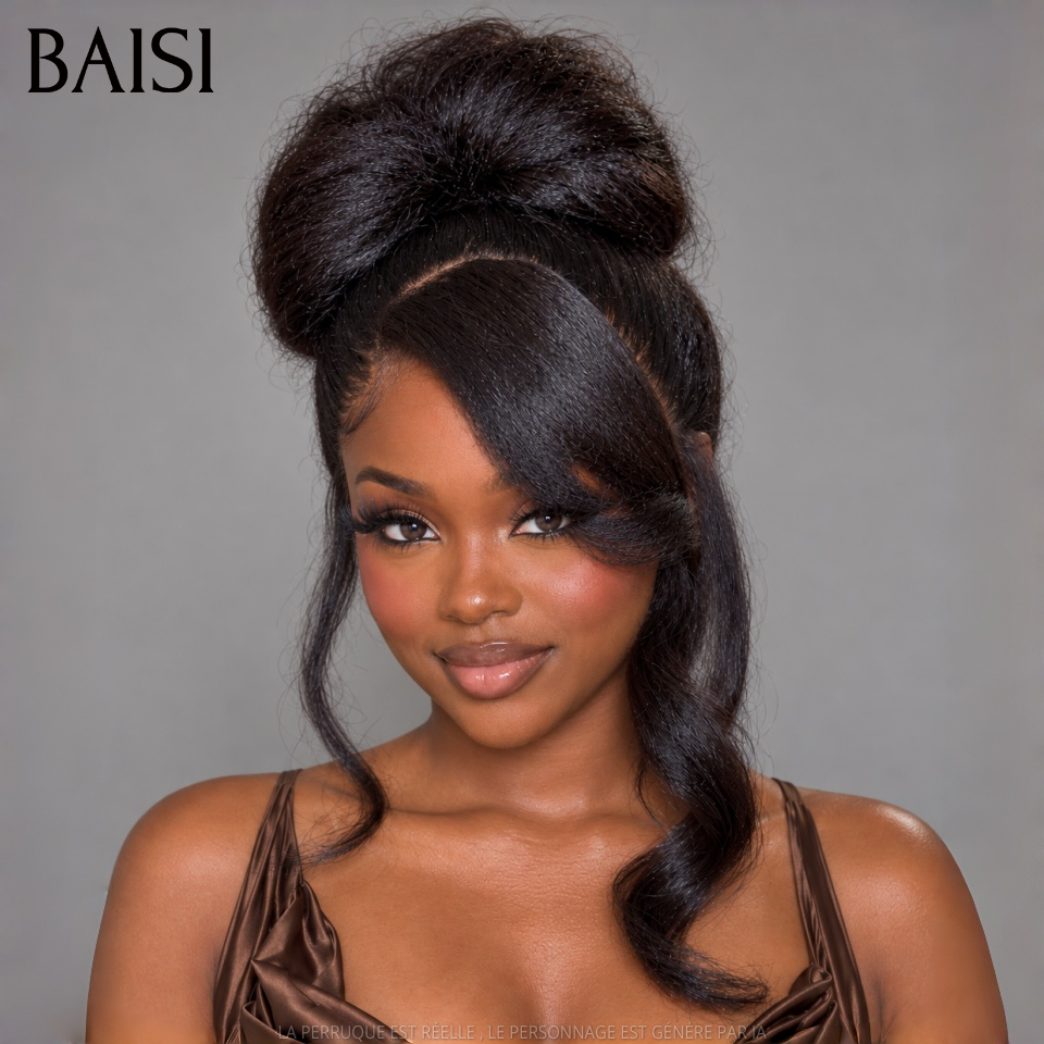 BAISI 13x4 Lace Perruque Crépus Kinky Straight Déjà Coiffée Comme la photo Couleur Noir 1B# 20Pouces 148€ Beauté Incomparable en 100% Cheveux humains