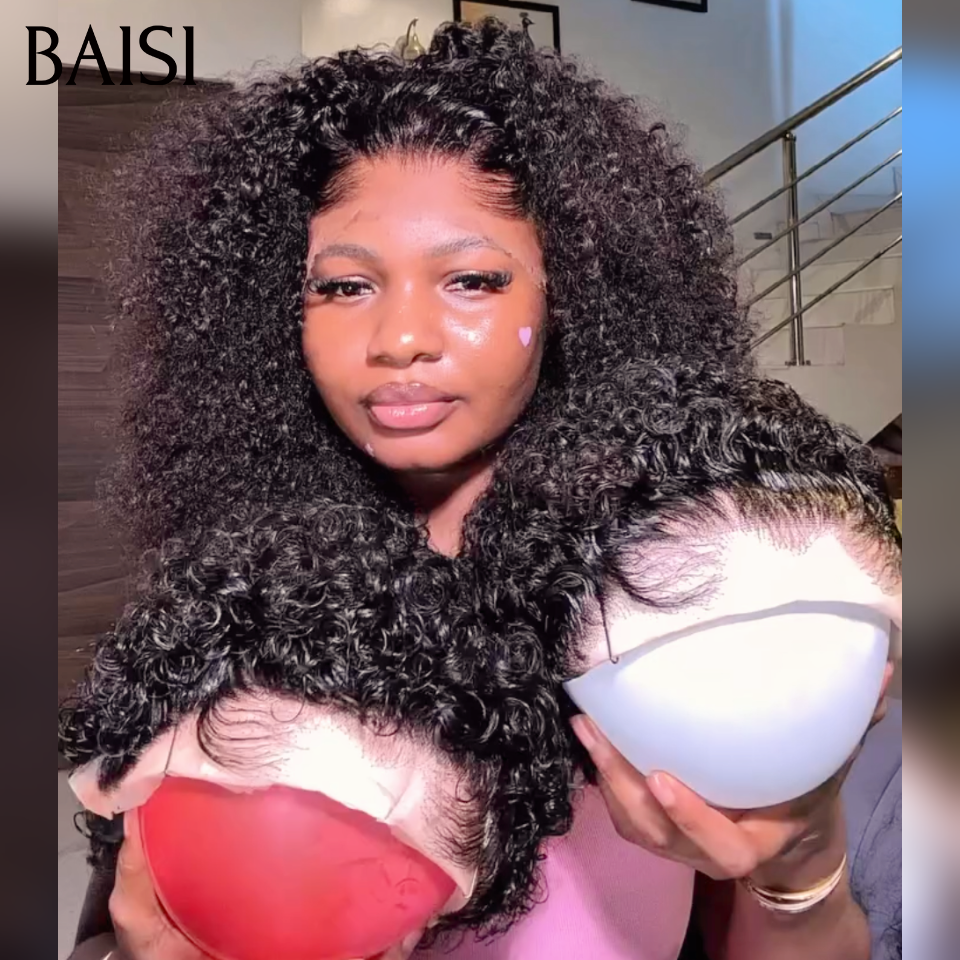 BAISI 13x4 Lace Perruque Kinky Curly Pixie Courte 6pouces ou Longue 20pouces Couleur Noir 1B# en 100% vrais cheveux humains