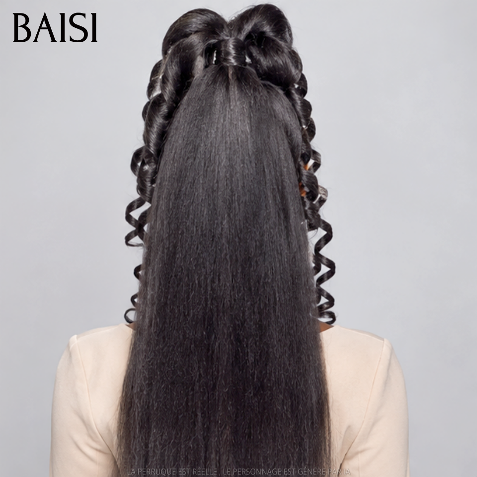 BAISI 13x4 Lace Perruque Kinky Straight Déjà Coiffée Couleur Noir 1B# 20Pouces 146€ Tellement Jolie en 100% Cheveux humains