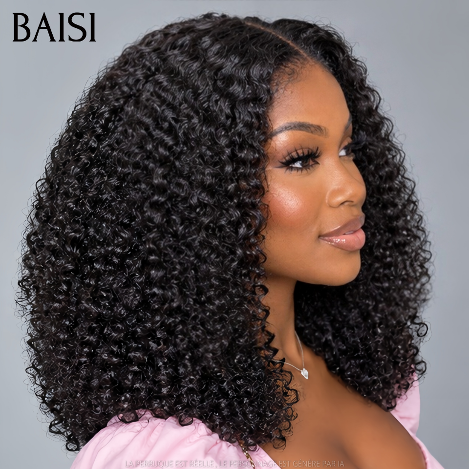 BAISI Grande SOLDES 4X4 Closure Perruque Naturelle Curly moitié prix 300% Densité Sans Colle Lace déjà couper Facile à Porter MP50