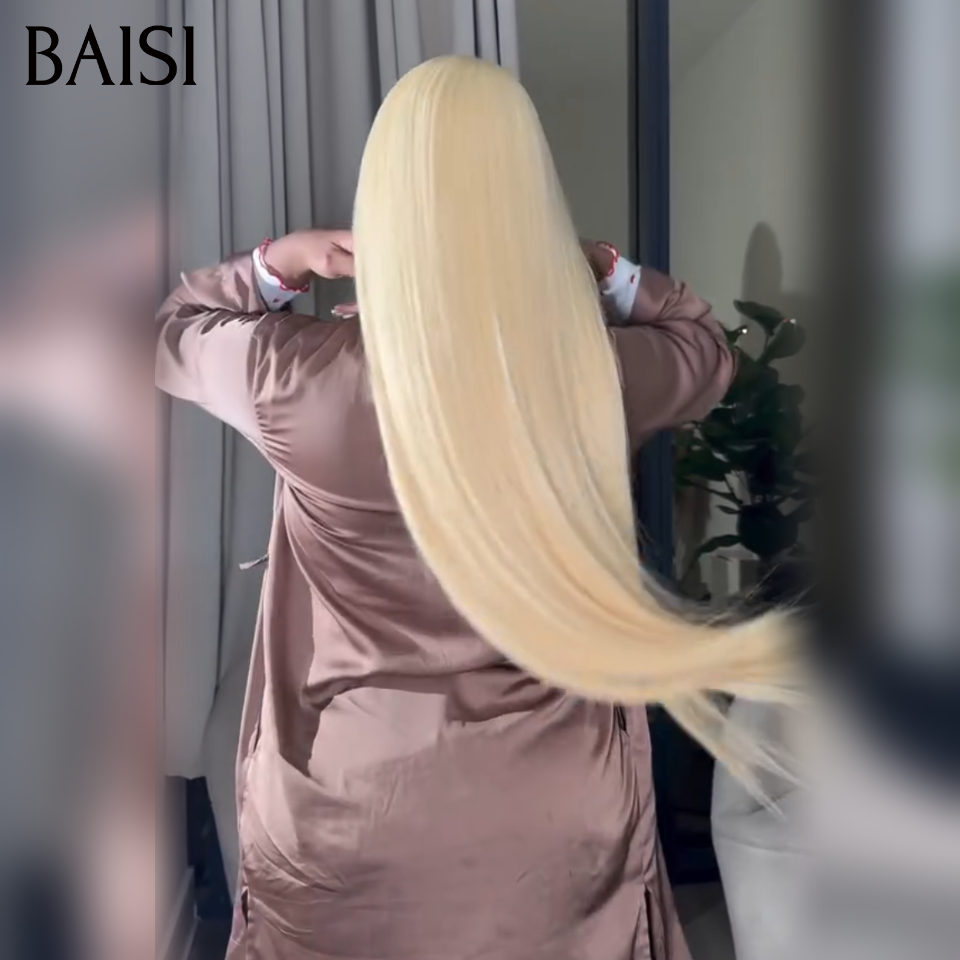 BAISI 13x4 Frontal Perruque Lisse En Blonde #613 Pré-plucked Pas Besoin de Colle en 100% Raw Hair Lace déjà couper