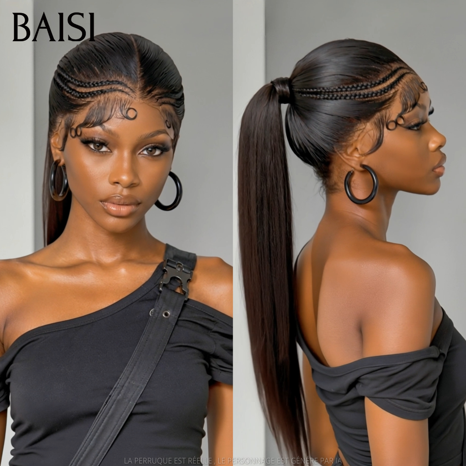 BAISI Full Lace Perruque Lisse Déjà Coiffée Couleur Noir 1B# 10Pouces 139€ ou 20Pouces 199€ Ultra Agréable et Confortable en 100% Cheveux humains