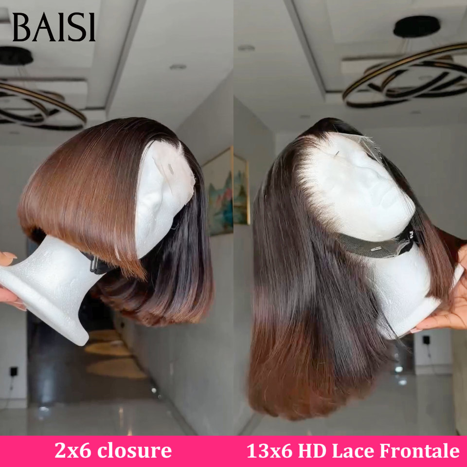 BAISI Perruques bob Lisse Vietnam Hair Qualité Haut de Gamme Couleur Moitié Noir Moitié Marron Très A la Mode en 100% Cheveux Humains