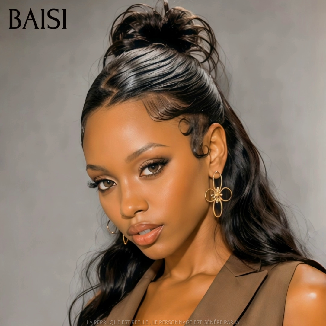 BAISI 13x6 Lace Perruque Coiffée Body Wave Couleur Noir 1B# 22Pouces 159€ ou 30Pouces 299€Coiffure Très Elégante en 100% Cheveux humains