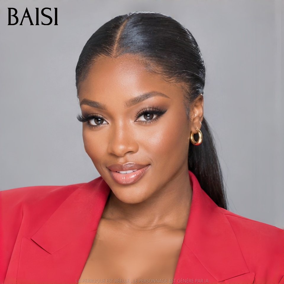BAISI 13x4 Lace Perruque Coiffée Lisse A Partir de 118€ Seulement Couleur Noir 1B# Pratique Pour le Travail en 100% Cheveux humains