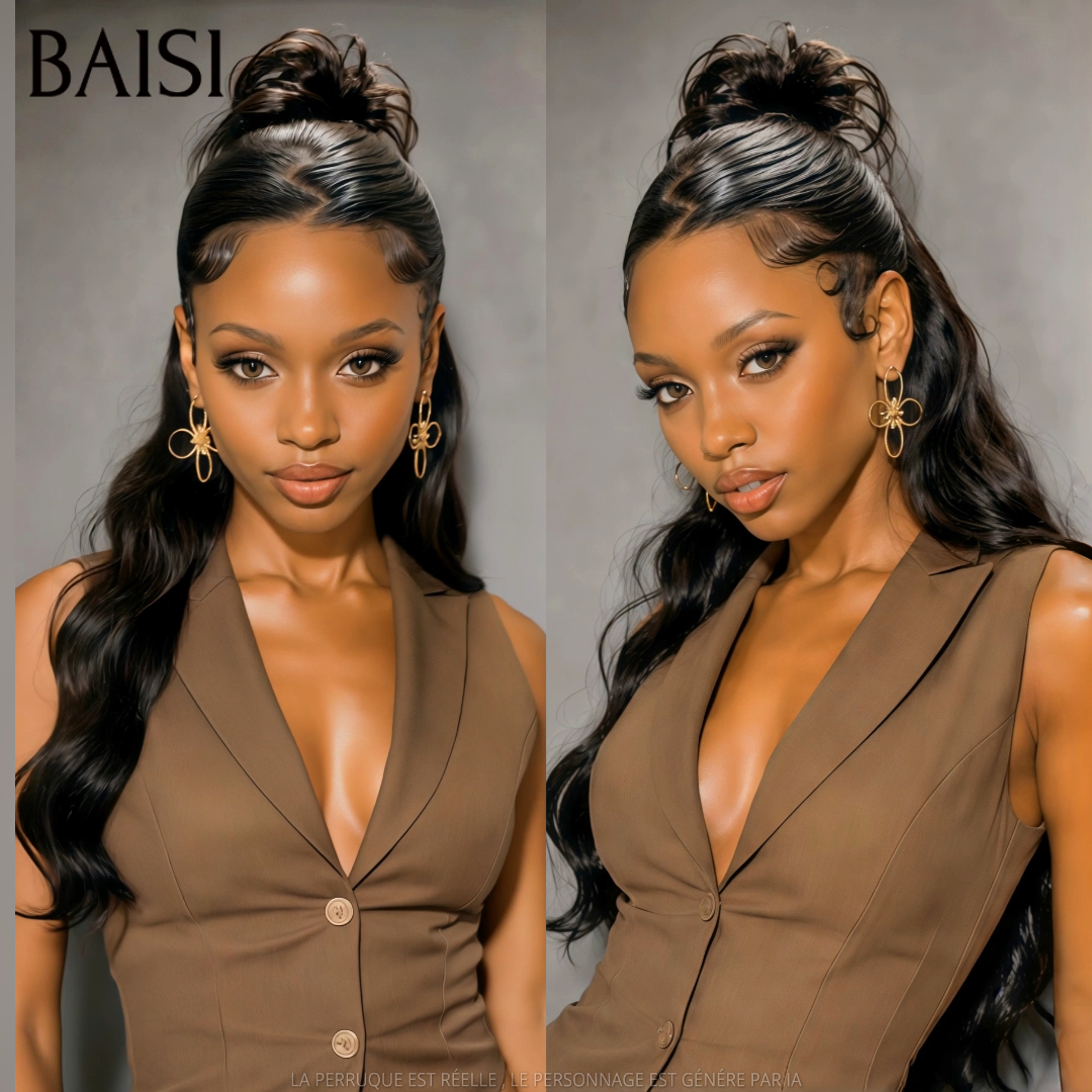 BAISI 13x6 Lace Perruque Coiffée Body Wave Couleur Noir 1B# 22Pouces 159€ ou 30Pouces 299€Coiffure Très Elégante en 100% Cheveux humains