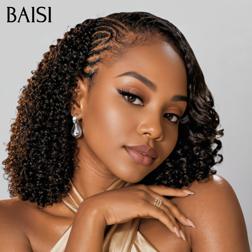 BAISI 13x4 Lace Perruque Coiffée Bouclée Curly 99€ Seulement Couleur Noir et Miel 1B/27# Style Demi Nattes Labyrinthes Coiffure Spéciale en 100% Cheveux Humains
