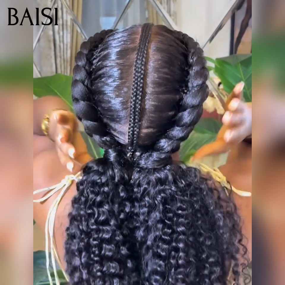 BAISI Full Lace Perruque Déjà Coiffée curly wave Noir avec coiffure natte 100% identique Nouvel Arrivage 189€ Seulement en 100% Cheveux Humains