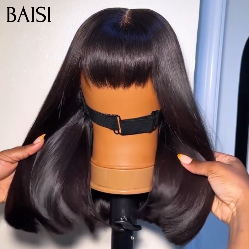 BAISI 2 Perruques Bob Noir Avec Frange 12Pouces + Marron 10Pouces Deja En France 159€ Ou 2 pixie 13X4 lace frontal bouclé wave Bordeaux et Miel ou Achetez 2 + 2 Gratuite = 408€ en 100% vrais cheveux humains