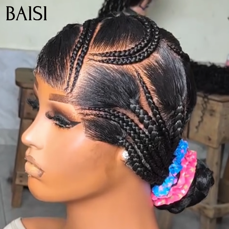 BAISI Full lace Perruque Deja Coiffée Nattes Pleine Lisse Noir 1B# Ou Marron 4# Très Respirante Contre Chaleur Confort Garantie Toute la Journée en 100% Cheveux Humains