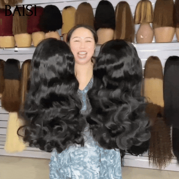 BAISI 13x4 Lace Perruque Body Wave Ondulée 18 pouce Noir en 100% Cheveux humains GRANDE PROMO Déjà en France Livraison 48H TVA 0€