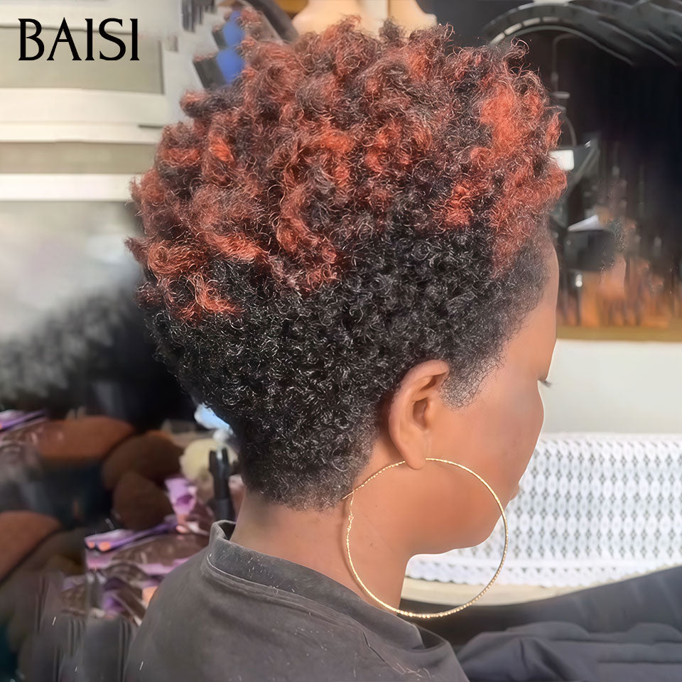 BAISI PIXIE Afro Curly Noir Marron 33# Sans Colle Sans Lace Facile A Porter 60€ Seulement en 100% Cheveux Humains