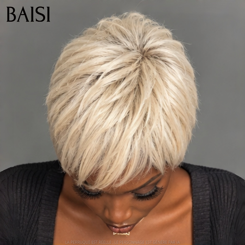 BAISI pixie sans colle sans lace blonde fabriqué à la machine en 100% cheveux humains