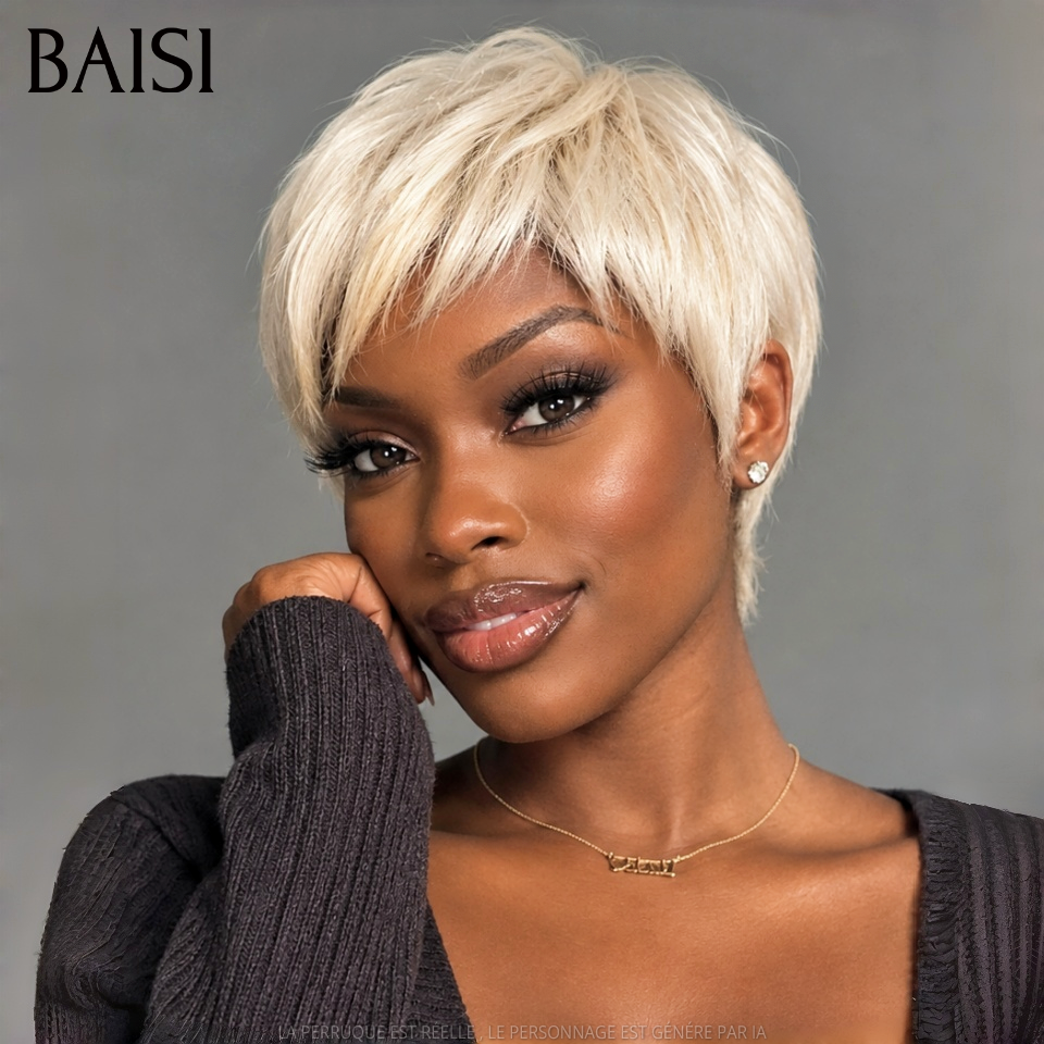BAISI pixie sans colle sans lace blonde fabriqué à la machine en 100% cheveux humains
