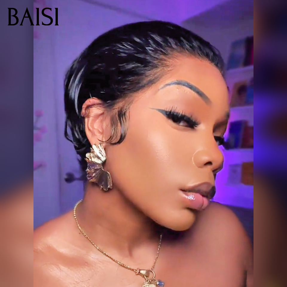BAISI 13x4 lace Perruque nouveau modèle pixie en noir 69€ Seulement en 100% Cheveux Humains