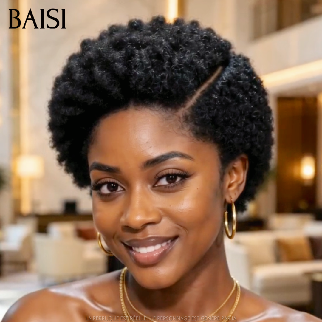 BAISI 13x4 Lace Perruque Pixie Afro Curly Couleur Noir 1B# 10Pouces 78€ Belle Au Naturel en 100% Cheveux humains