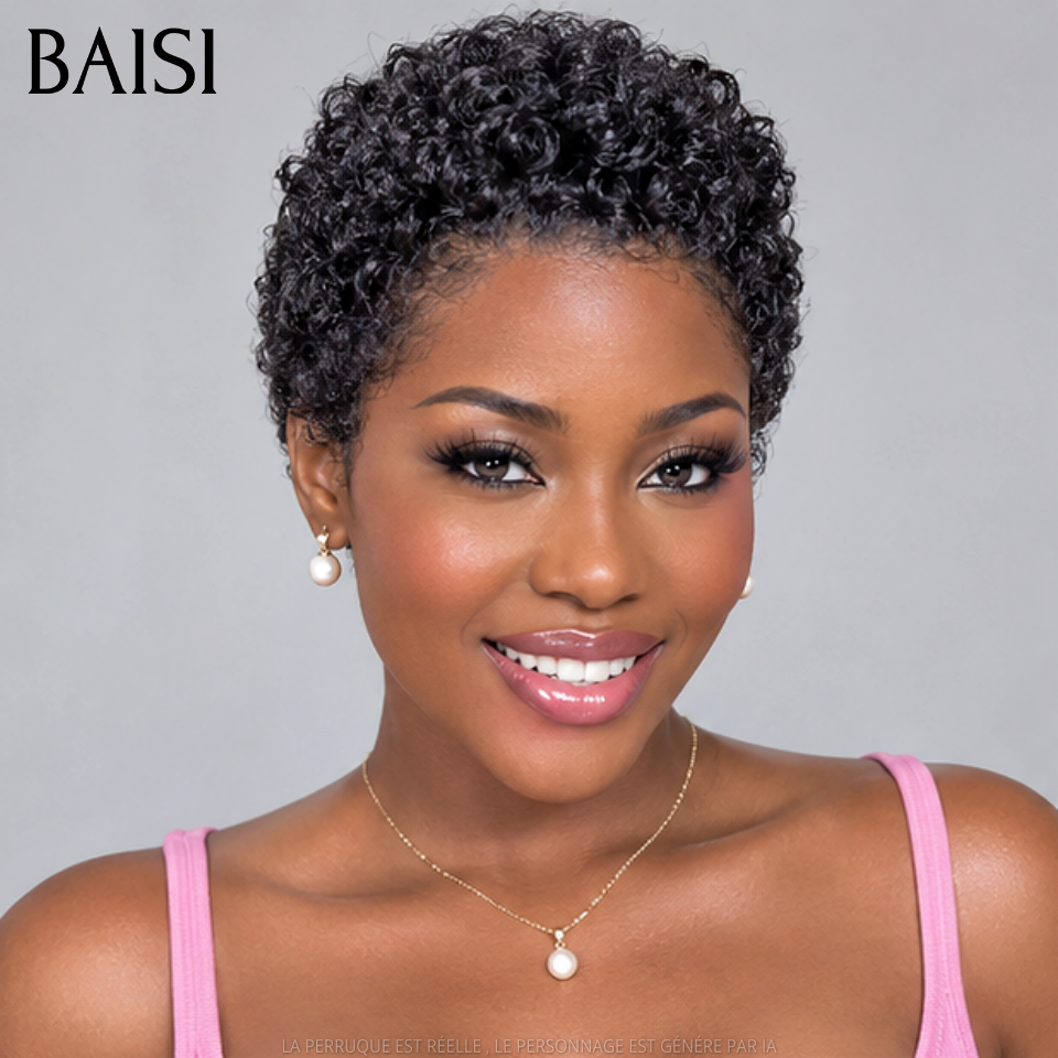 BAISI Perruque Fabriqué à la Machine Pré-plucked Pas Besoin de Colle 45€ noir sans Colle ou 13x4 lace frontale 68€ PROMO en 100% vrais cheveux humains
